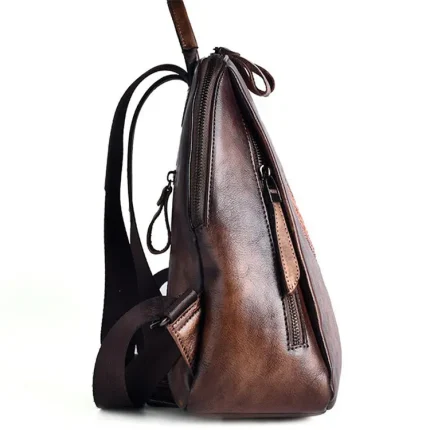 Women Retro Ethnic Color Blocking Embossing Leather Backpack - Image 2