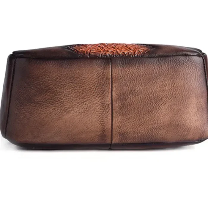 Women Retro Ethnic Color Blocking Embossing Leather Backpack - Image 3