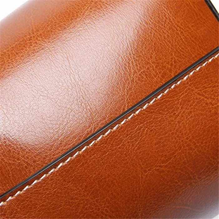 Women Simple Solid Color Waxed Leather Bucket Bag - Image 6