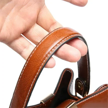 Women Simple Solid Color Waxed Leather Bucket Bag - Image 7