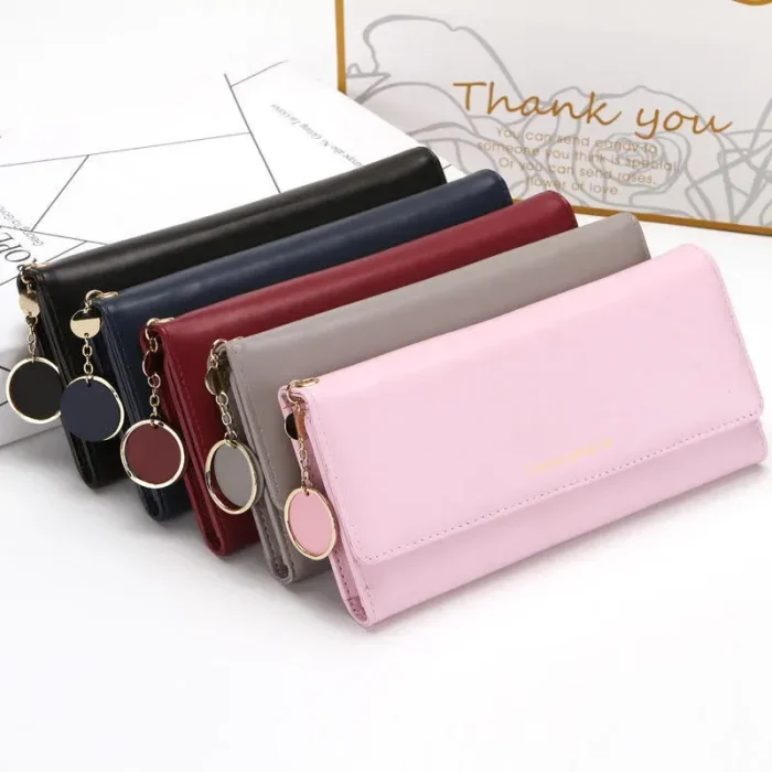 Women Casual Button Solid Color PU Purse - Image 2