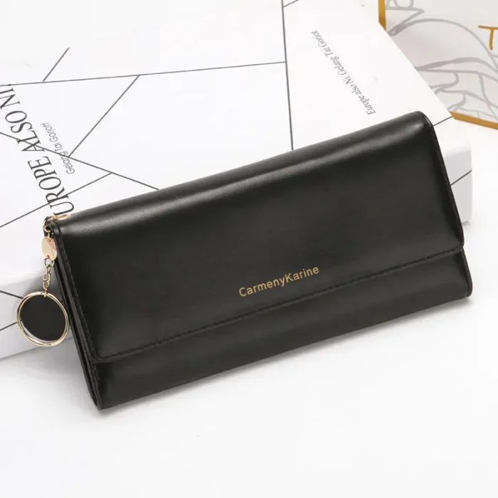 Women Casual Button Solid Color PU Purse - Image 3