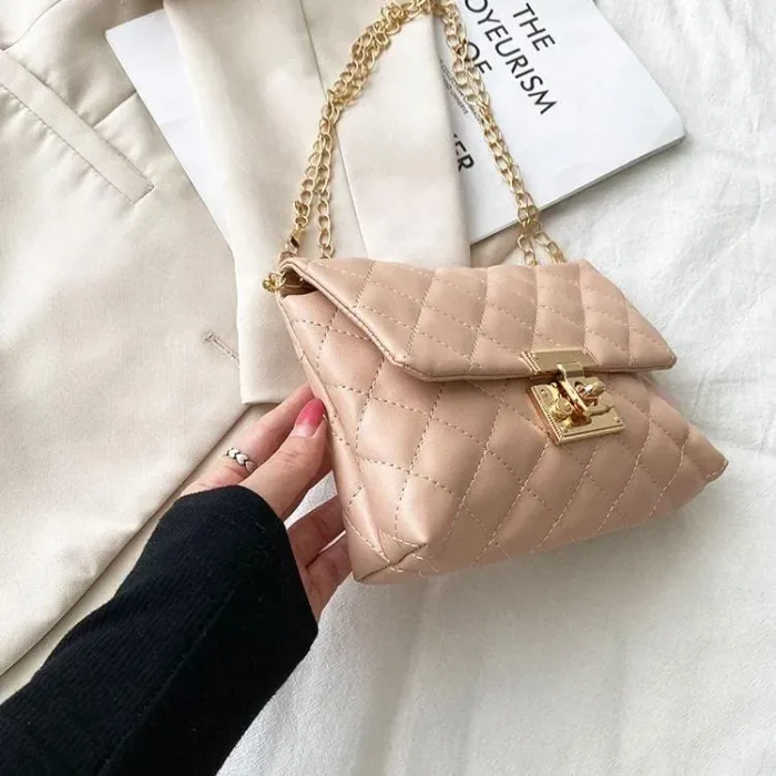 Women Simple Style Solid Color Metal Chain Crossbody Bag - Image 2