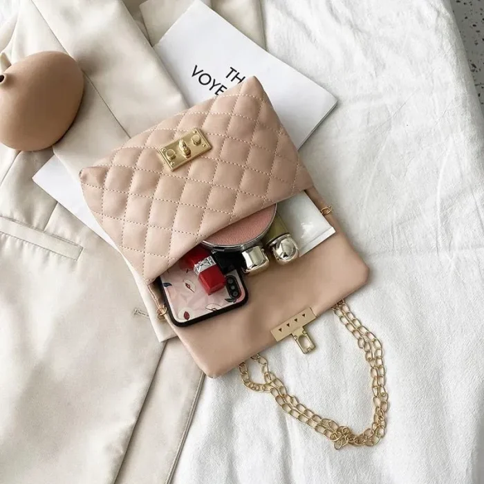 Women Simple Style Solid Color Metal Chain Crossbody Bag - Image 4