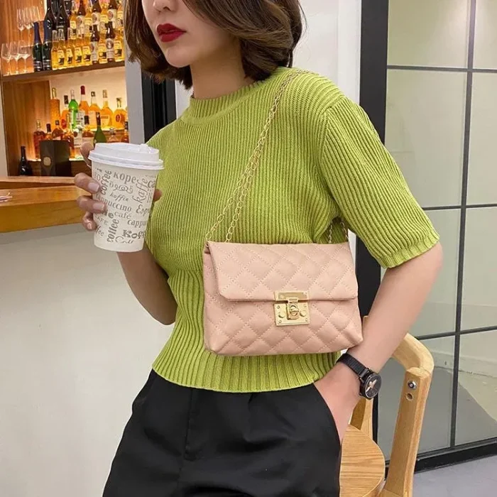 Women Simple Style Solid Color Metal Chain Crossbody Bag - Image 5
