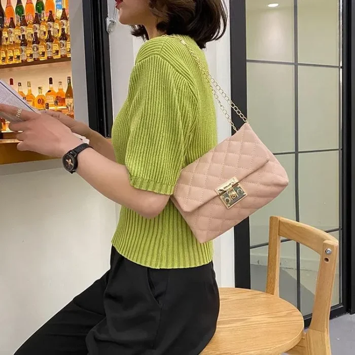 Women Simple Style Solid Color Metal Chain Crossbody Bag - Image 6