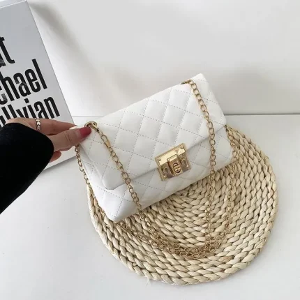 Women Simple Style Solid Color Metal Chain Crossbody Bag - Image 7