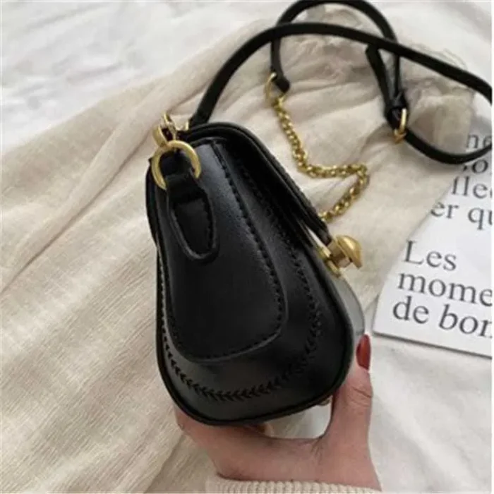 Women Simple Solid Color Metal Ring Decoration Chain Crossbody Bag - Image 2