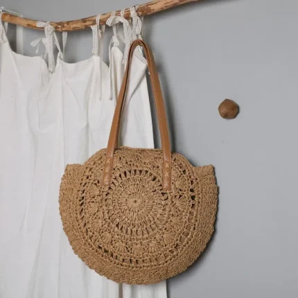 Women Fashion Solid Color Large Capacity Weave Shoulder Bag