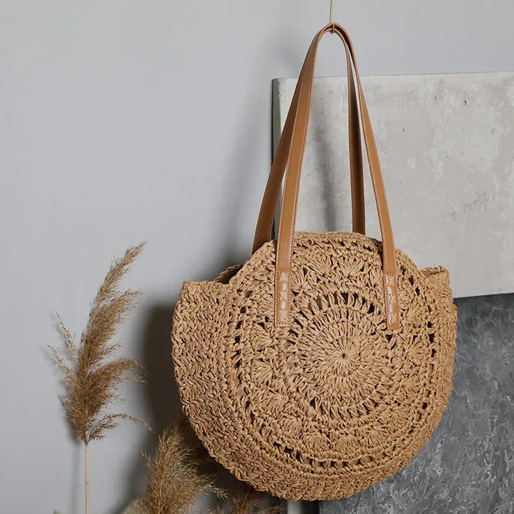 327HB913_114366.webp Women Fashion Solid Color Large Capacity Weave Shoulder Bag - Image 2