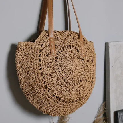 Women Fashion Solid Color Large Capacity Weave Shoulder Bag - Image 3