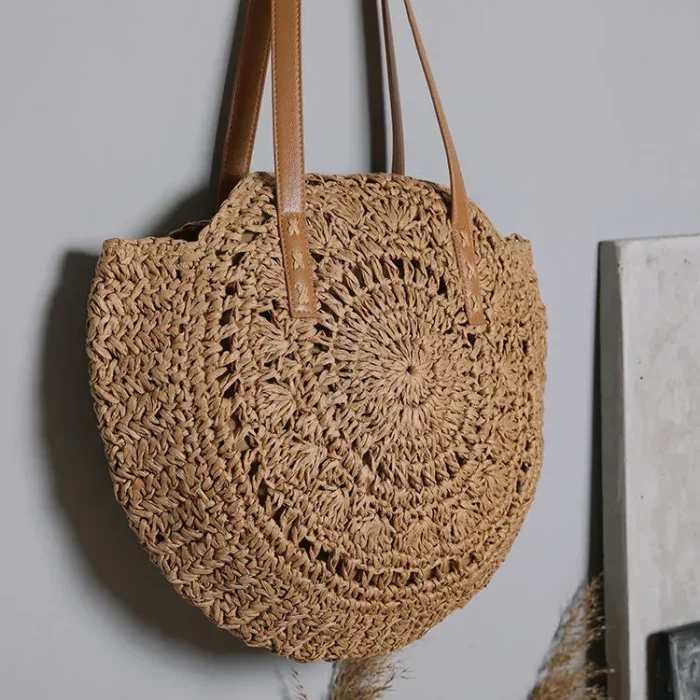 Women Fashion Solid Color Large Capacity Weave Shoulder Bag - Image 3