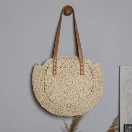 Women Fashion Solid Color Large Capacity Weave Shoulder Bag - Image 4
