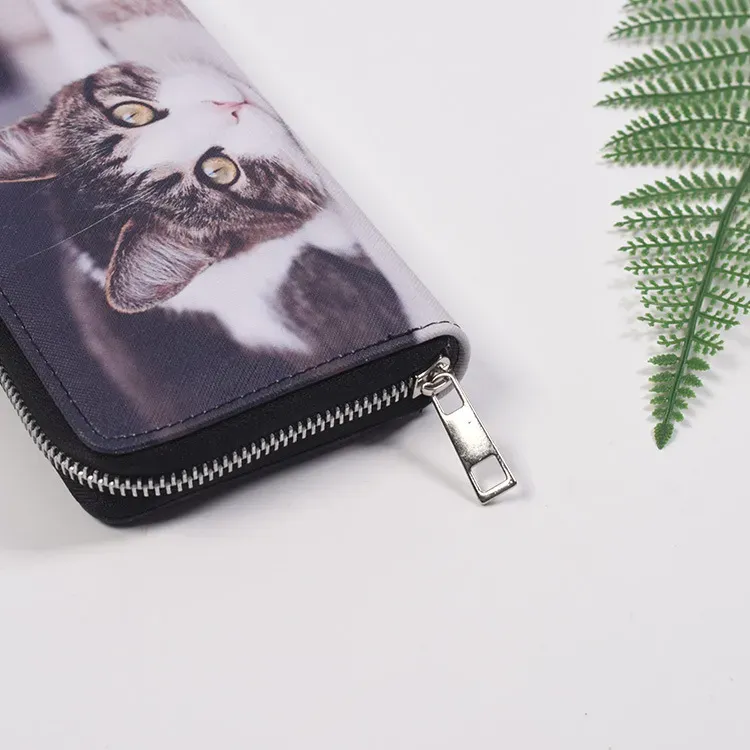 327HBW006_117334.webp Woman Cute Cat Prints Zipper PU Long Purse - Image 3