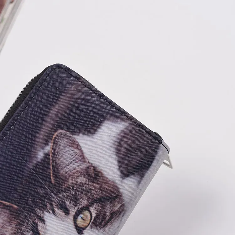 327HBW006_117335.webp Woman Cute Cat Prints Zipper PU Long Purse - Image 4