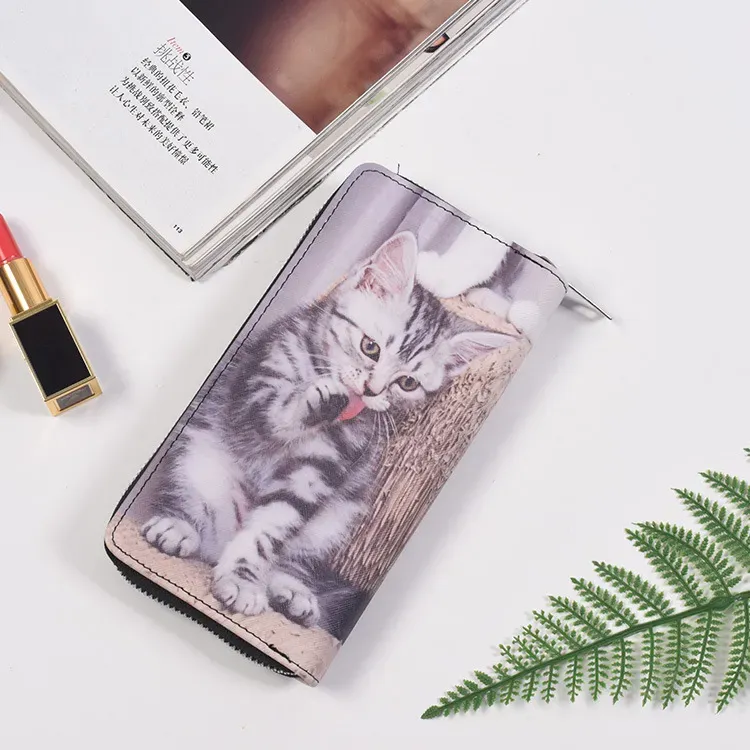 327HBW006_117341.webp Woman Cute Cat Prints Zipper PU Long Purse - Image 7