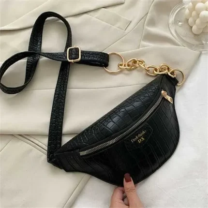 Women Crocodile Pattern Letter Printed Zipper Crossbody Bag