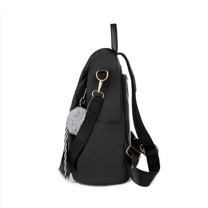British Style Rhombus Pattern Fluffy Ball Decor Casual Backpack - Image 3