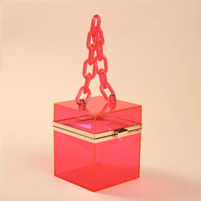 Summer Transparent Jelly Color Women Square Chain Party Bag - Image 2