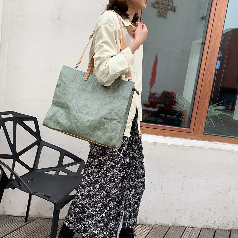 T1035C9538_118510.webp Women Vintage Kraft Paper Bag Large Capacity Waterproof Shoulder Tote Large Bag - Image 3