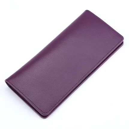 Genuine Leather Simple Women Fashion Solid Color Bifold Purse - Image 4