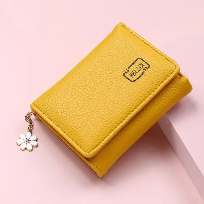 Women Basic Zipper Design Flower Pendant Solid Color PU Wallet - Image 1