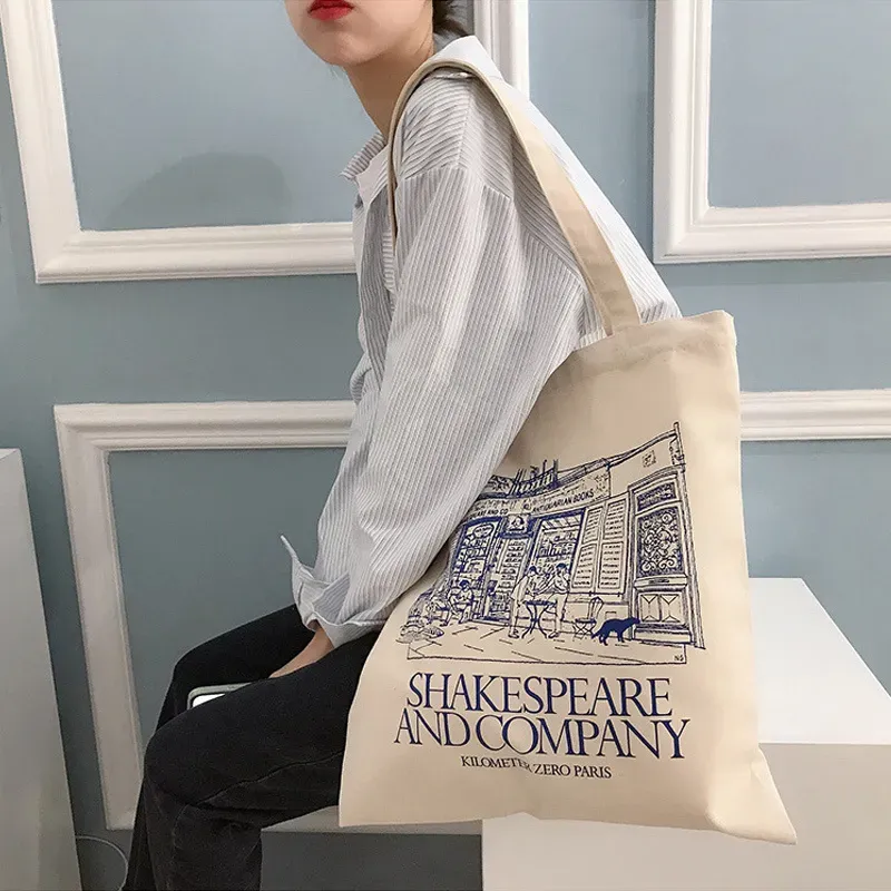 T1035CA3BF_118282.webp Women Casual Vintage Letter Print Large Capacity Canvas Shoulder Bag - Image 1