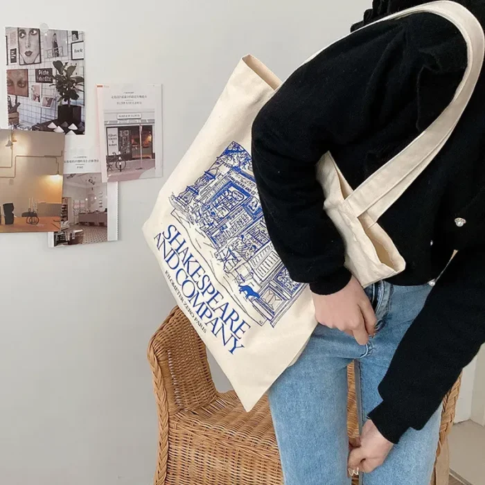 Women Casual Vintage Letter Print Large Capacity Canvas Shoulder Bag - Image 2