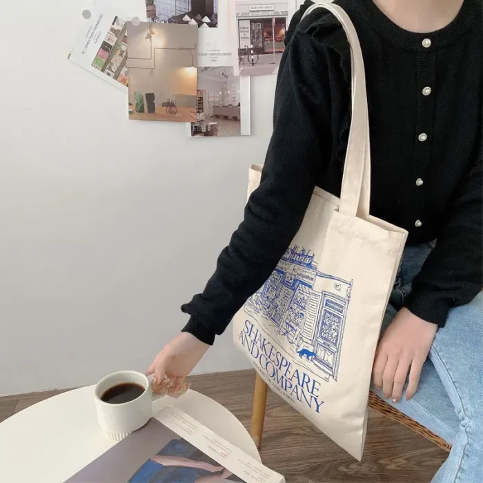 Women Casual Vintage Letter Print Large Capacity Canvas Shoulder Bag - Image 3