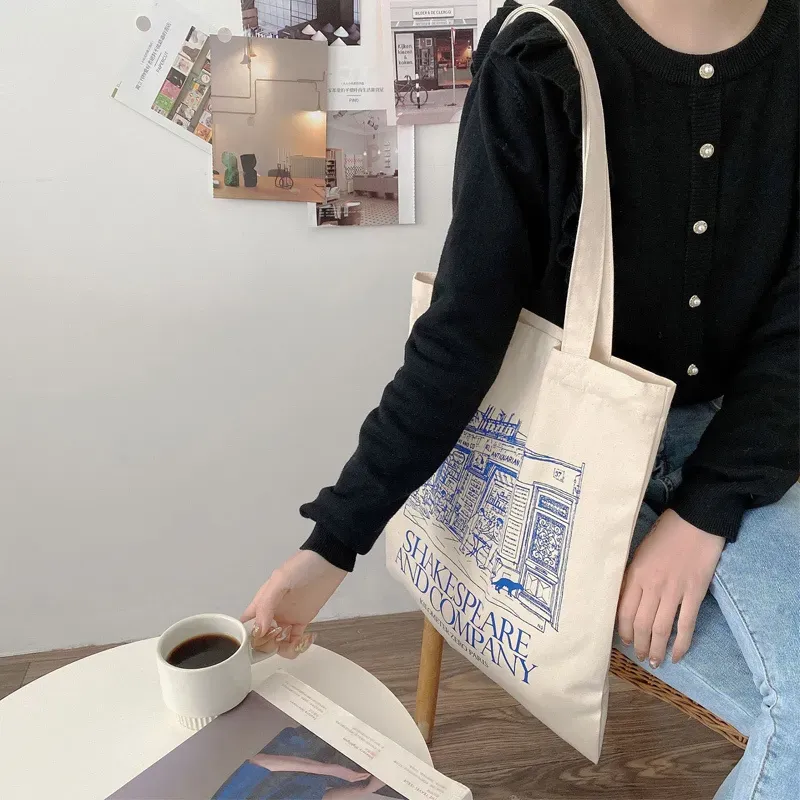T1035CA3BF_118285.webp Women Casual Vintage Letter Print Large Capacity Canvas Shoulder Bag - Image 3