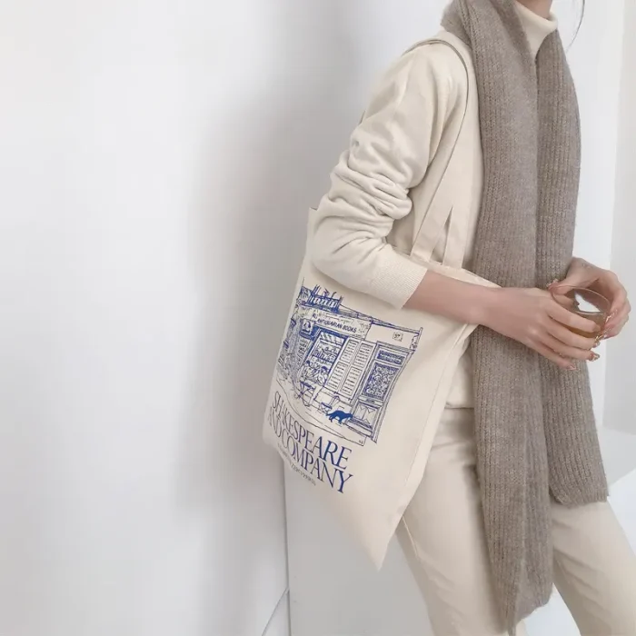 Women Casual Vintage Letter Print Large Capacity Canvas Shoulder Bag - Image 4
