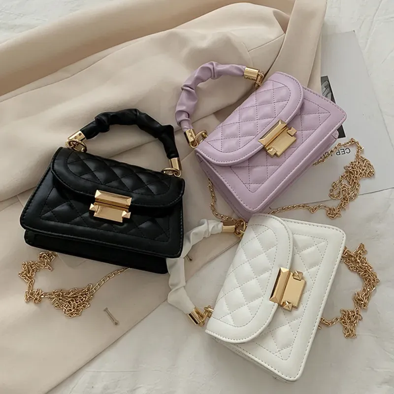 T1035CA99F_115617.webp Women Fashion Flap Buckle Design Solid Color Rhombus Stitching PU Crossbody Bag - Image 1