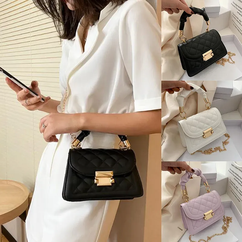 T1035CA99F_115619.webp Women Fashion Flap Buckle Design Solid Color Rhombus Stitching PU Crossbody Bag - Image 2