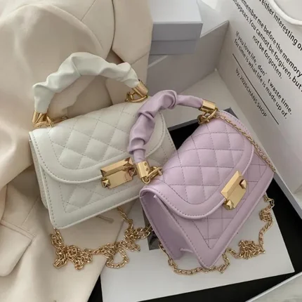 Women Fashion Flap Buckle Design Solid Color Rhombus Stitching PU Crossbody Bag - Image 3
