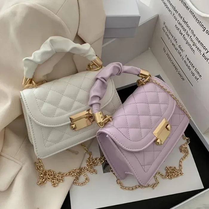 Women Fashion Flap Buckle Design Solid Color Rhombus Stitching PU Crossbody Bag - Image 3