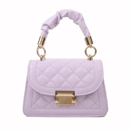Women Fashion Flap Buckle Design Solid Color Rhombus Stitching PU Crossbody Bag - Image 4