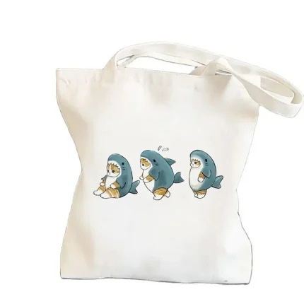 Women Casual Cartoon Pattern Large Capacity Canvas Tote Bag - Image 3