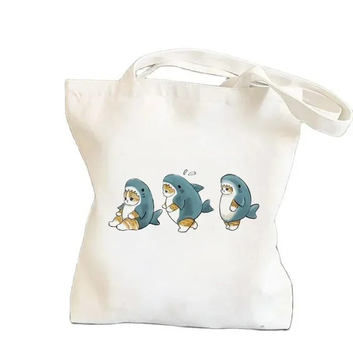 Women Casual Cartoon Pattern Large Capacity Canvas Tote Bag - Image 3
