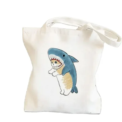 Women Casual Cartoon Pattern Large Capacity Canvas Tote Bag - Image 5