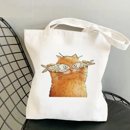 Women Casual Cartoon Pattern Large Capacity Canvas Tote Bag - Image 7