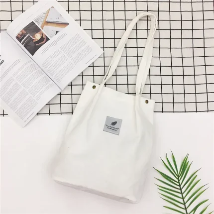 Women Casual Basic Solid Color Large Capacity Corduroy Tote Bag - Image 7