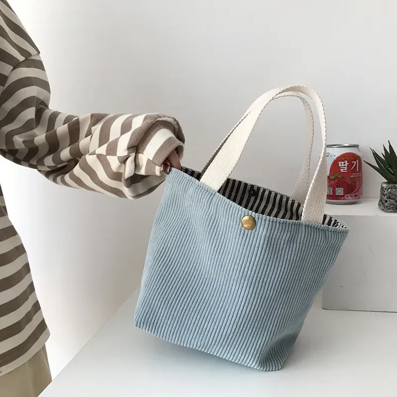 T1035D043F_118767.webp Women Casual Basic Buckle Design Solid Color Corduroy Handle Bag - Image 1