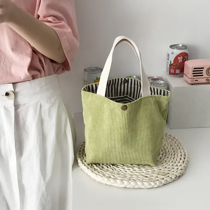T1035D043F_118775.webp Women Casual Basic Buckle Design Solid Color Corduroy Handle Bag - Image 6