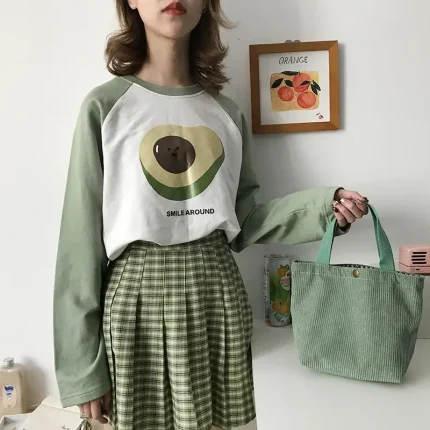 Women Casual Basic Buckle Design Solid Color Corduroy Handle Bag - Image 7