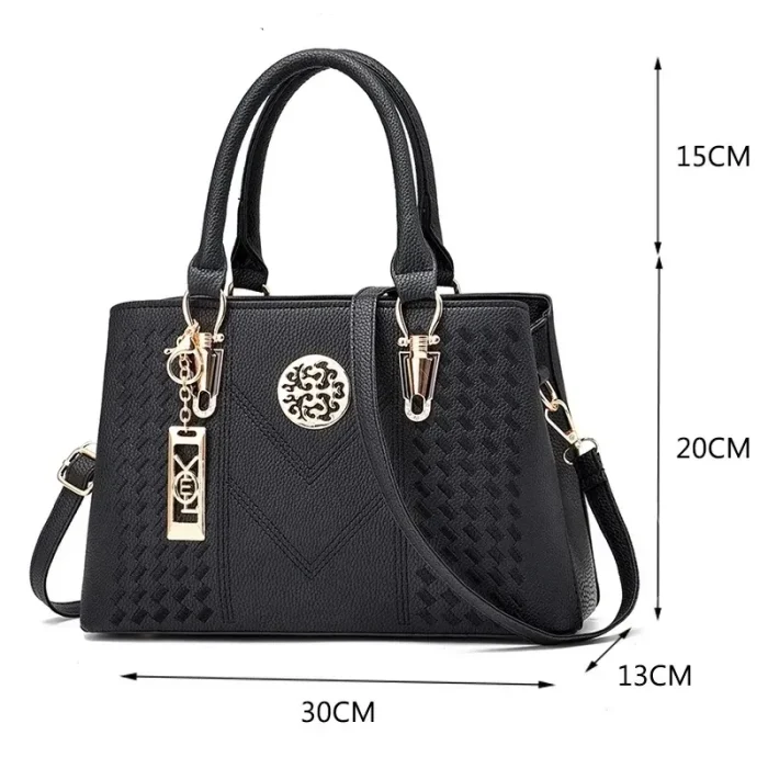 Women Elegant Pendant Decoration Zipper Design Solid Color Large Capacity PU Shoulder Bag - Image 2