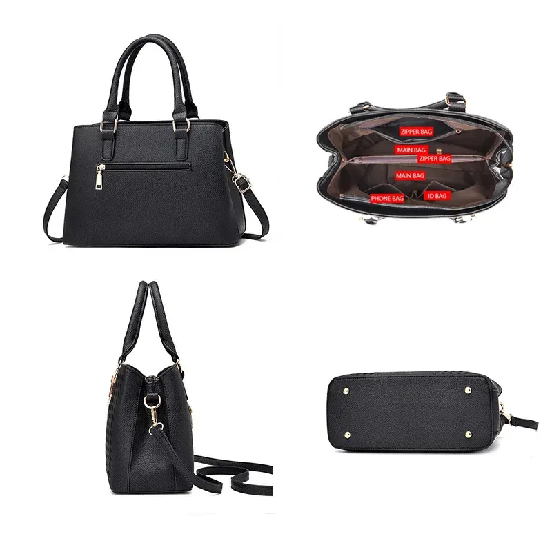 T1035D0635_118690.webp Women Elegant Pendant Decoration Zipper Design Solid Color Large Capacity PU Shoulder Bag - Image 3