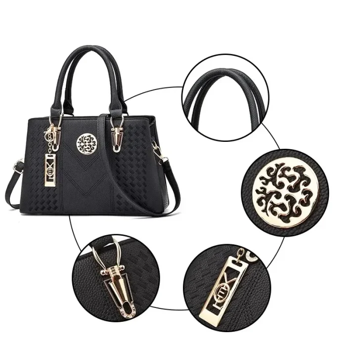 Women Elegant Pendant Decoration Zipper Design Solid Color Large Capacity PU Shoulder Bag - Image 4