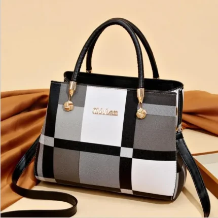 Women Elegant Color Blocking Large Capacity PU Handle Bag - Image 2