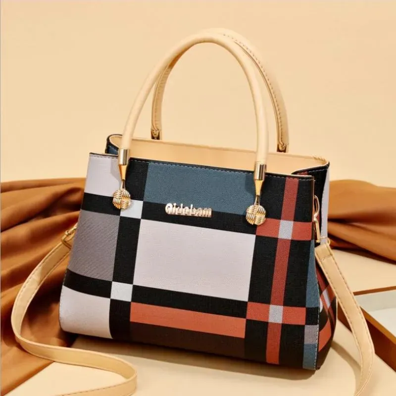 T1035D0636_118667.webp Women Elegant Color Blocking Large Capacity PU Handle Bag - Image 3