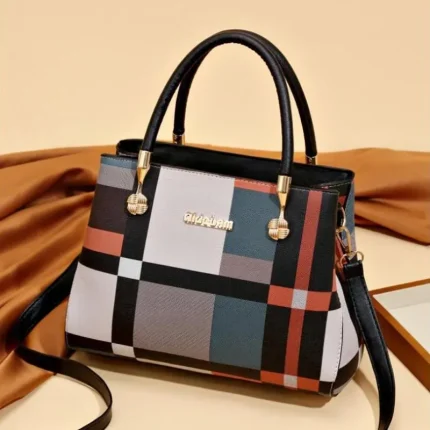 Women Elegant Color Blocking Large Capacity PU Handle Bag - Image 5
